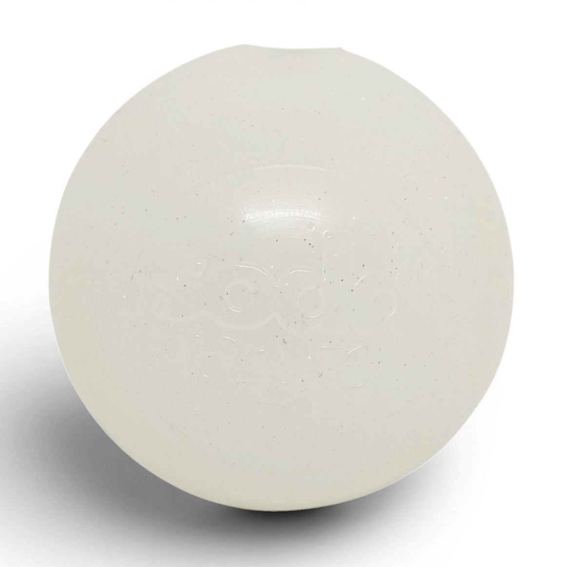 SodaPup Glitter Ball in glow in the dark, off-white in daylight, front view