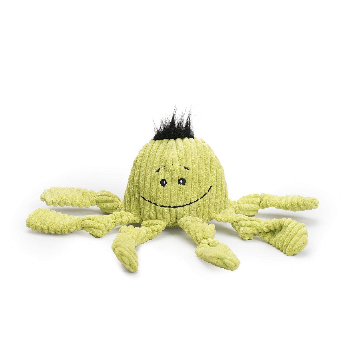 Octavie Octopus Knottie dog toy, the lime green Large on white with its knotted legs fanned out