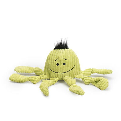 Octavie Octopus Knottie dog toy, the lime green Large on white with its knotted legs fanned out