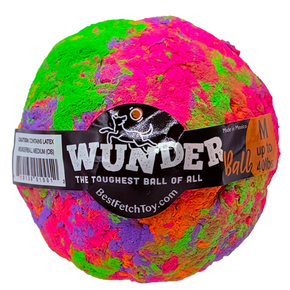 WUNDERball Medium in pink, green, orange, and purple swirl, with the label band marked M, up to 40 lbs