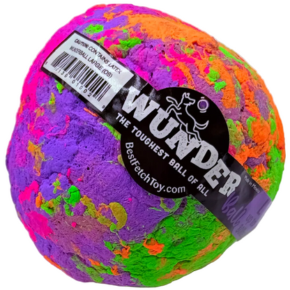 WUNDERball Large in pink, purple, orange, and green swirl rubber, with its black WUNDER label band