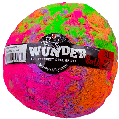 WUNDERball XL in pink, green, orange, and purple swirl, with the label band marked XL, over 80 lbs