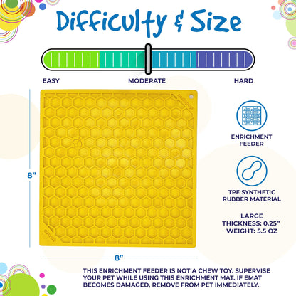 SodaPup Honeycomb eMat size chart for the Large mat, 8 by 8 inches and 0.25 inch thick