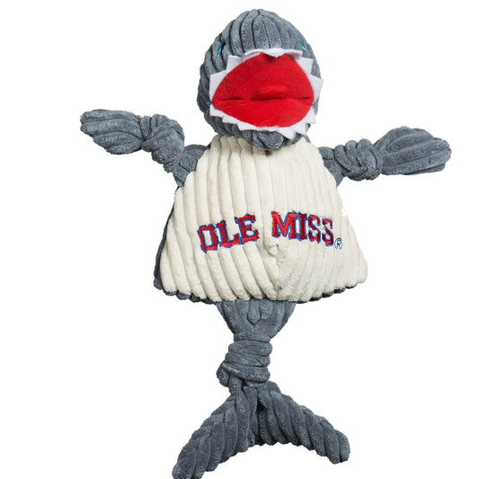 Landshark Knottie dog toy, front view with knotted fins out and a knotted tail ending in a tail fin