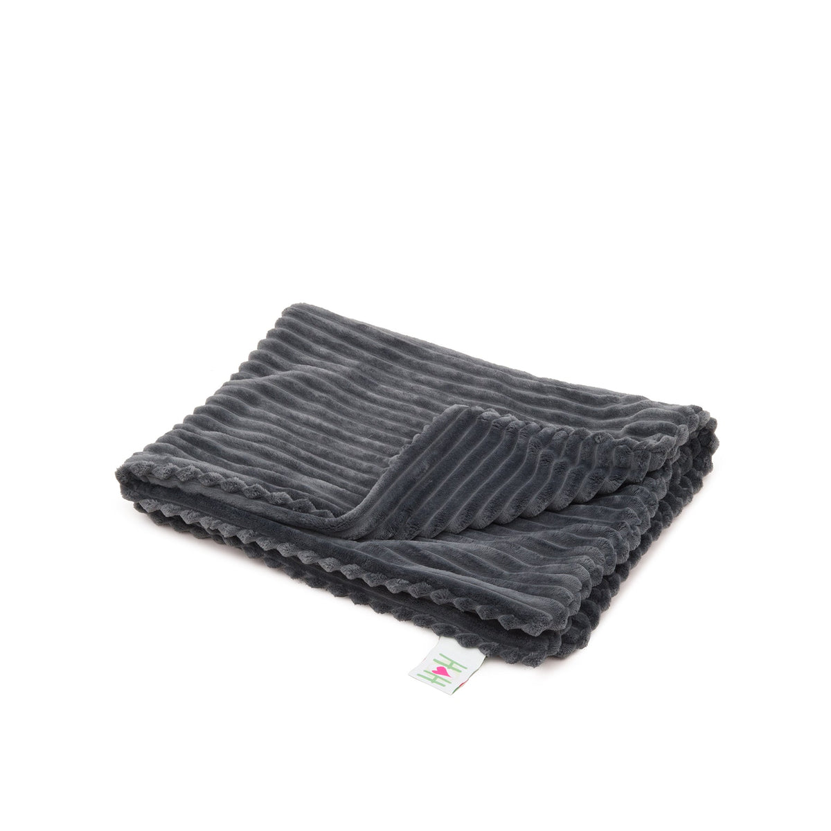 Steel blue Scout Blankie folded with one corner turned back to show the plush on both sides