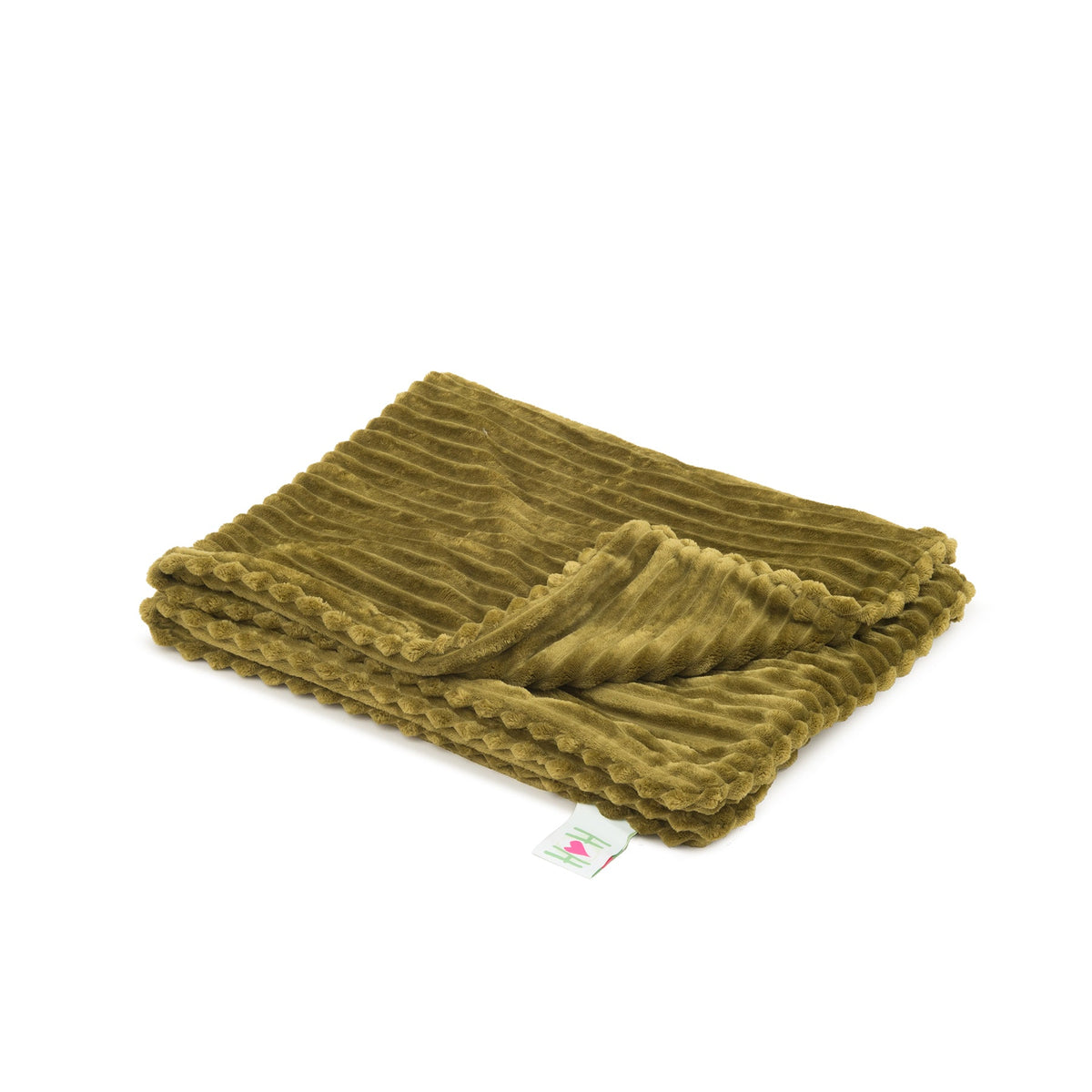 Olive Scout Blankie folded with one corner turned back to show the soft ribbed plush