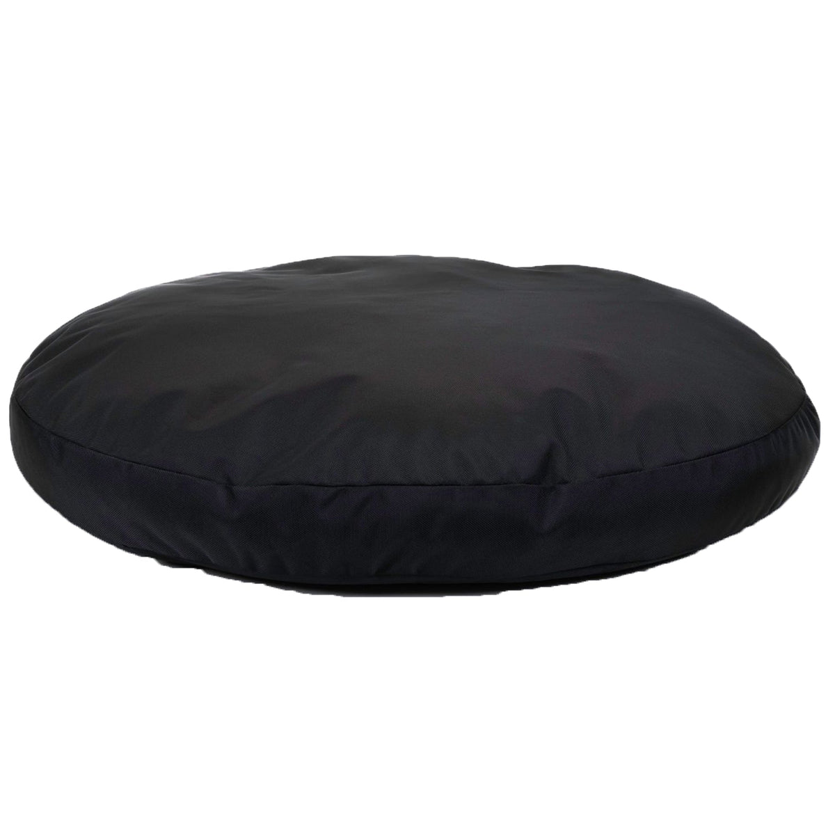 Round Armor round dog bed in black, a plump ballistic nylon cushion