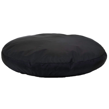 Round Armor round dog bed in black, a plump ballistic nylon cushion