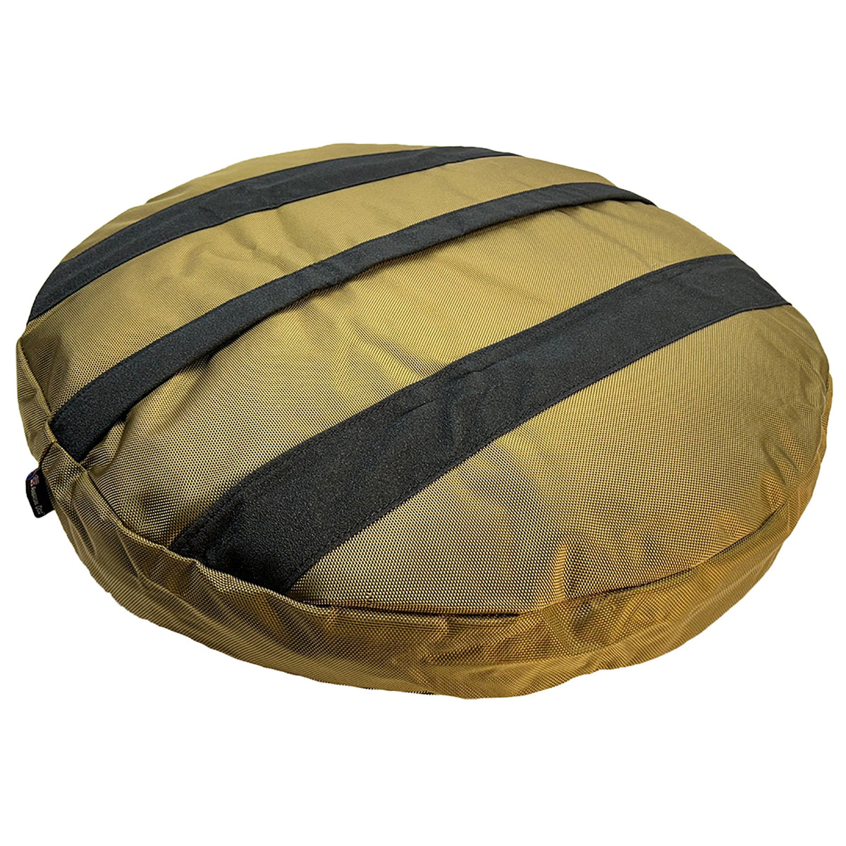 Underside of the camel Round Armor dog bed with two black non-skid strips