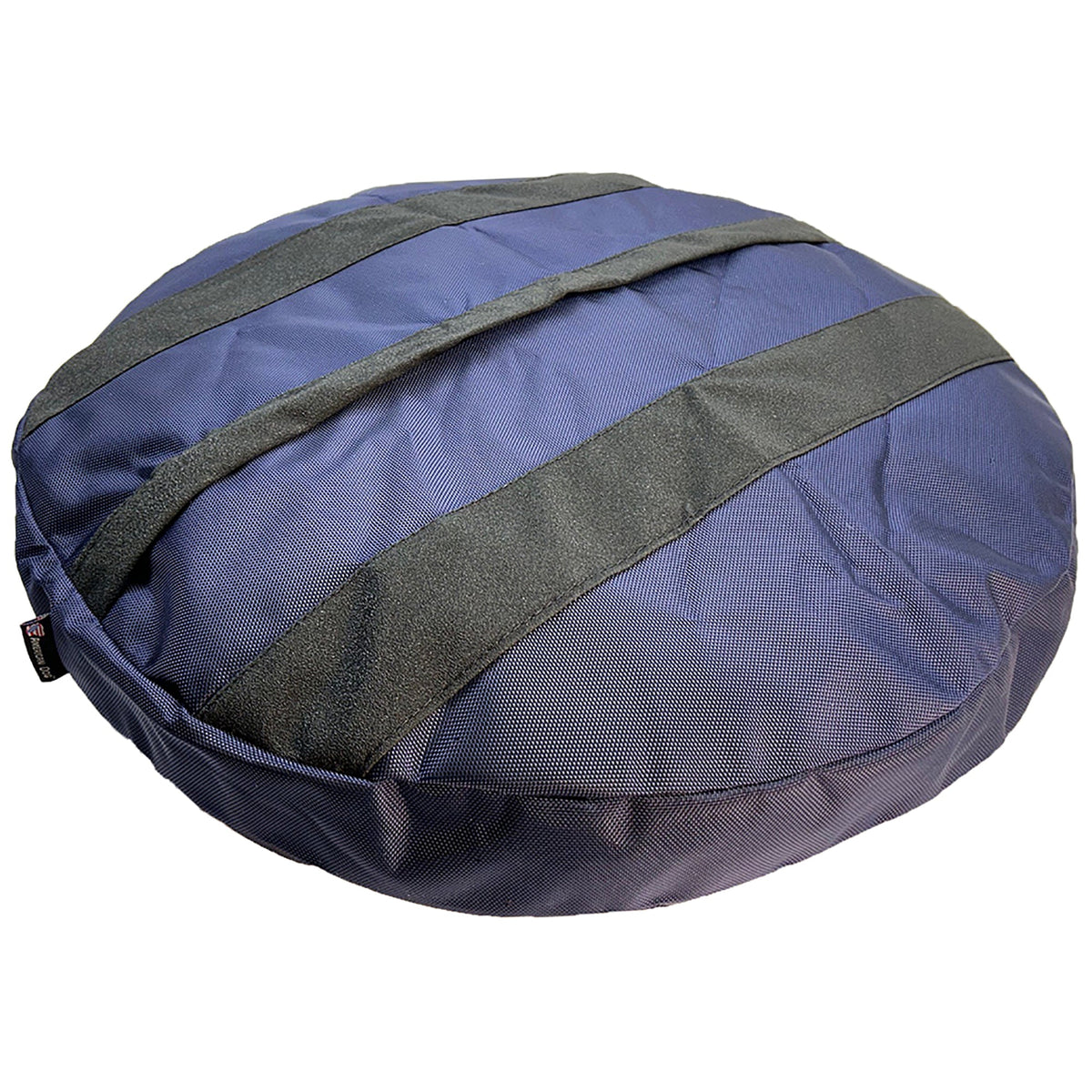 Underside of the midnight navy Round Armor dog bed with its non-skid strips