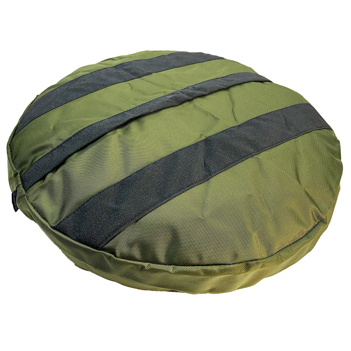 Underside of the olive Round Armor dog bed with two black non-skid strips