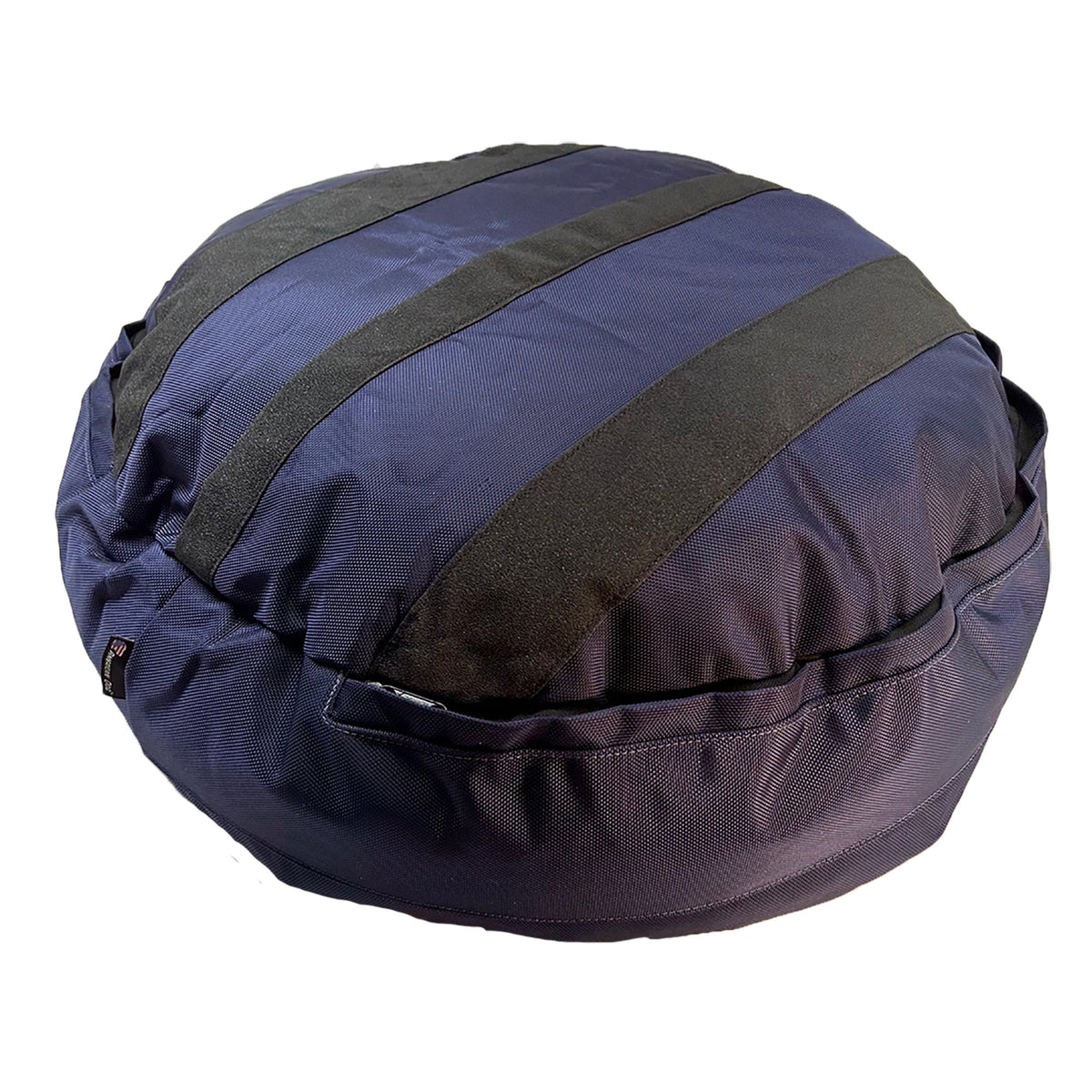 Round Bolstered Armor dog bed in midnight navy, underside with three black non-skid strips