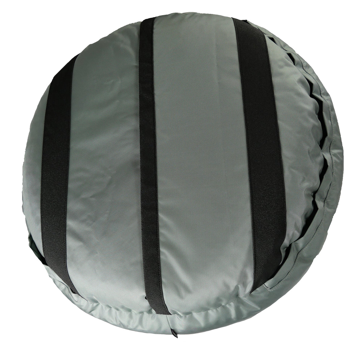 Round Bolstered Armor dog bed in silver gray, underside with three black non-skid strips