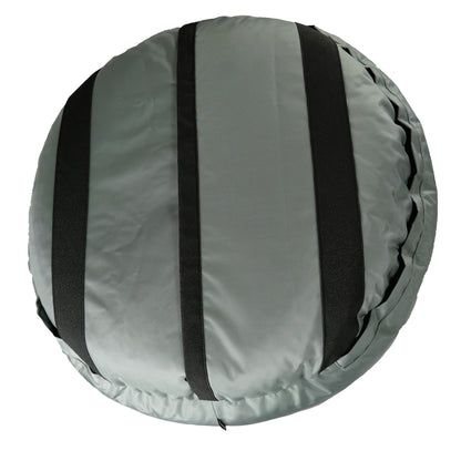 Round Bolstered Armor dog bed in silver gray, underside with three black non-skid strips