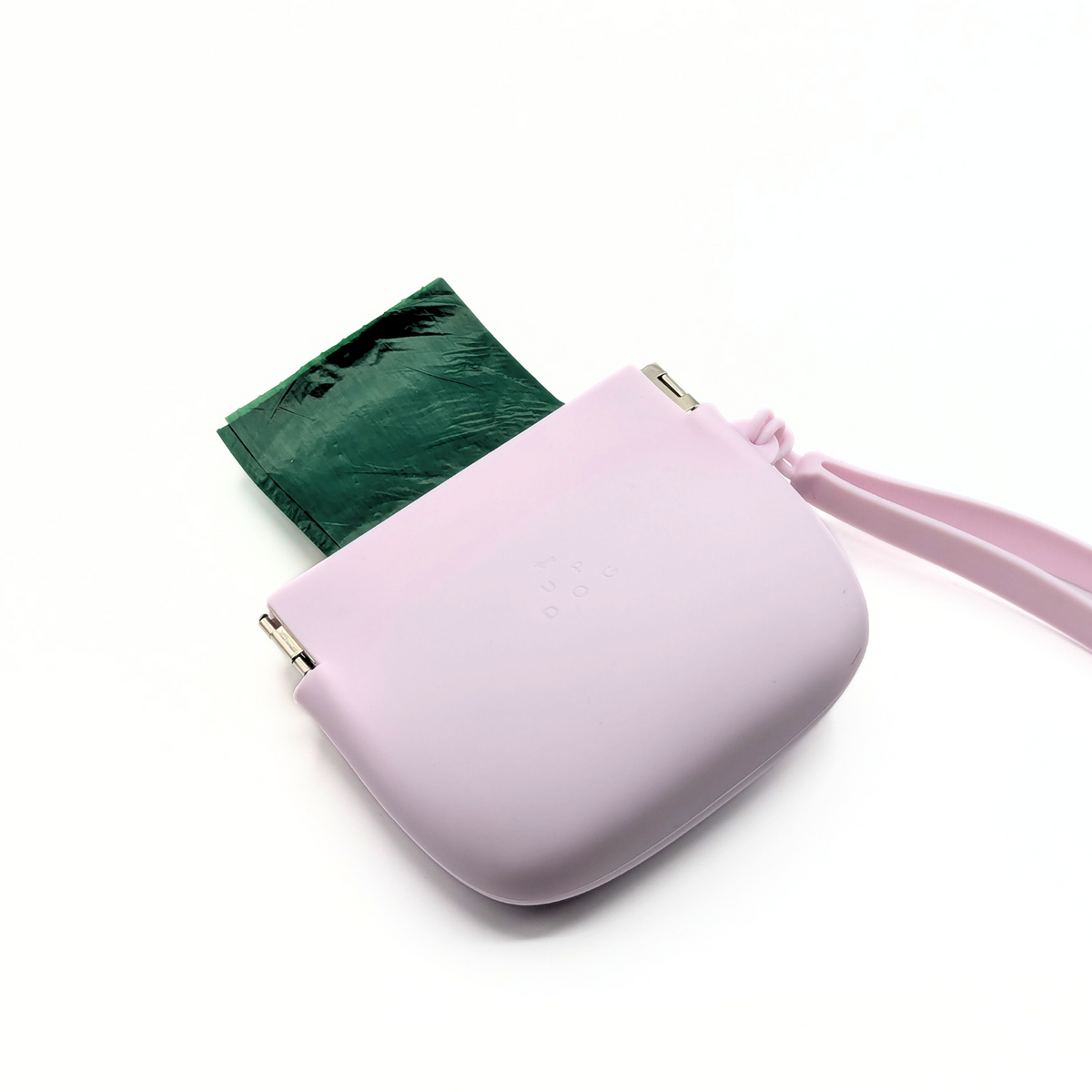 Up Dog One-Hand Treat Pouch in purple with a green poop bag poking out the top, angled view