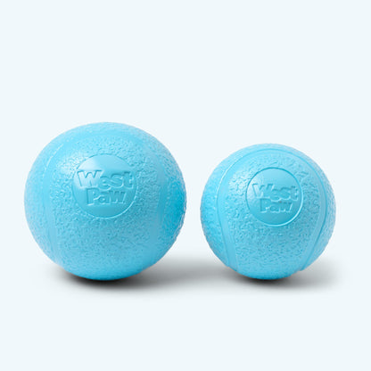 Boundr squishy balls in aqua, Large and Small side by side to compare sizes