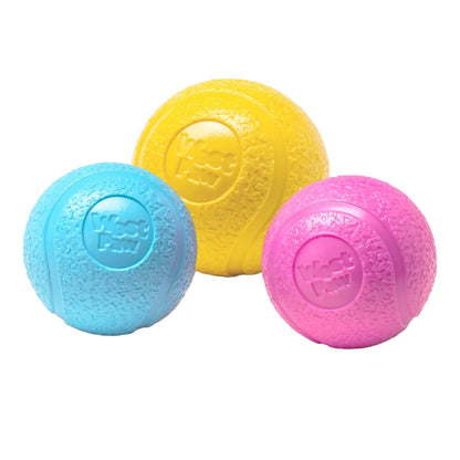 Boundr squishy balls in aqua, dandelion yellow and hot pink grouped together