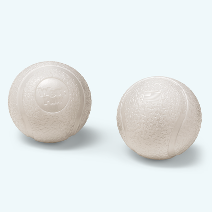 Boundr squishy ball, Small two-pack in glow in the dark, off-white in daylight, one with an embossed flag