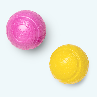 Boundr squishy ball, Small two-pack in dandelion yellow and hot pink