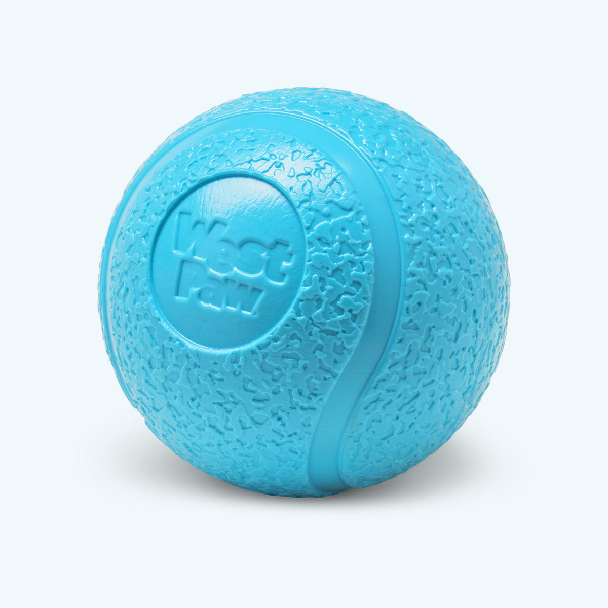 Boundr squishy ball, Large in aqua, a single ball with the embossed West Paw logo