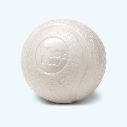 Boundr squishy ball, Large in glow in the dark, a single off-white ball with the West Paw logo