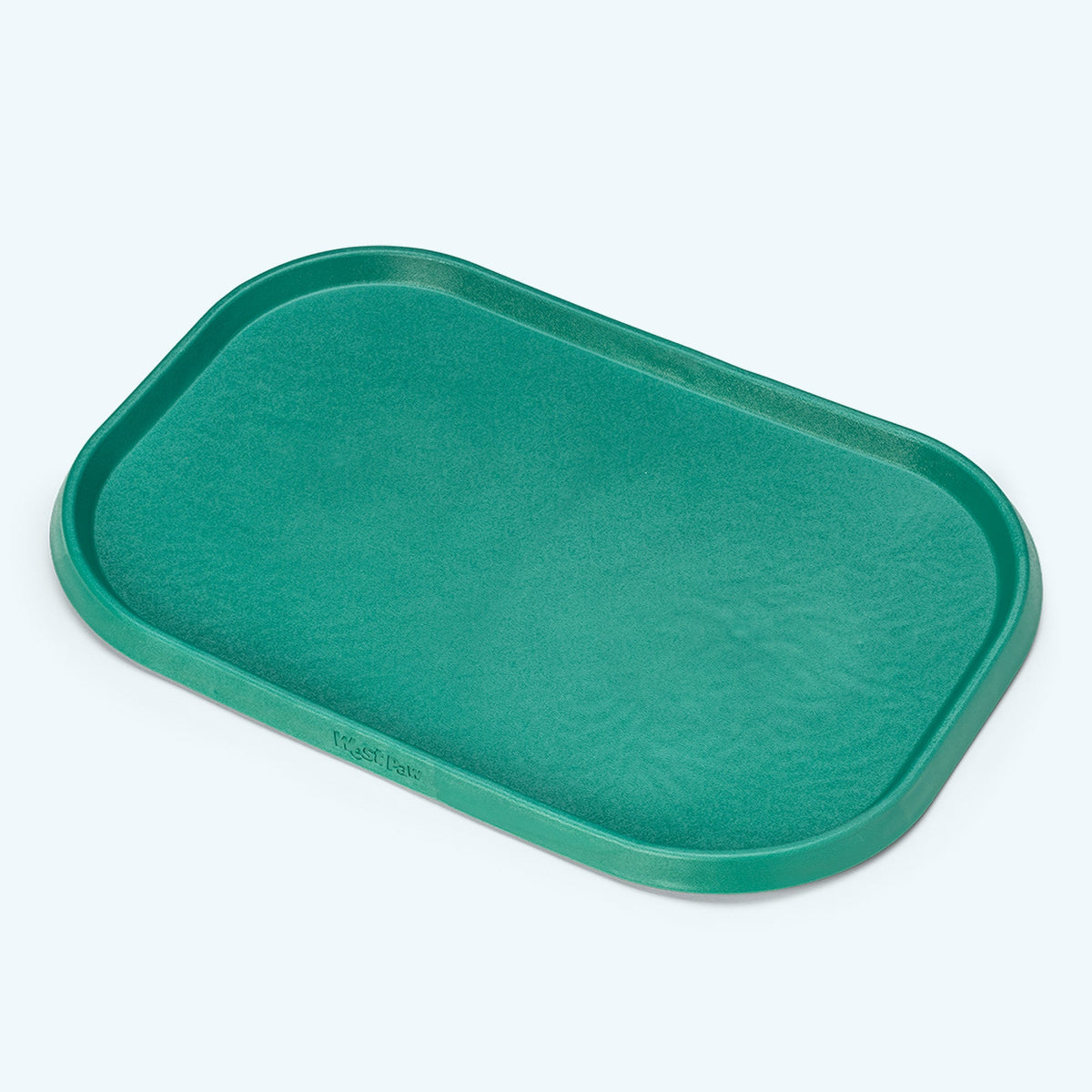 Non-Slip Placemat in kelp green, angled view showing the flat center and rounded corners
