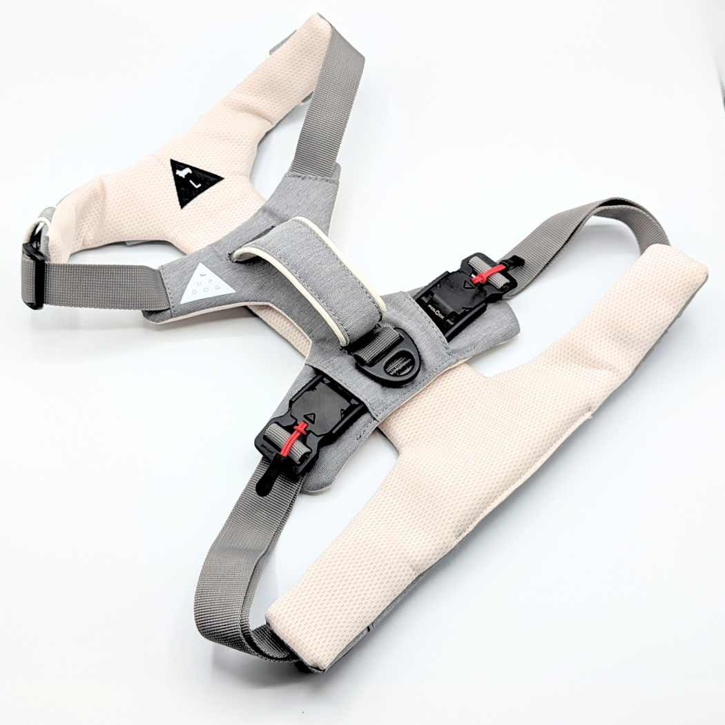 Up Dog magnetic buckle harness in size Large, laid flat to show both magnetic buckles and the back clip