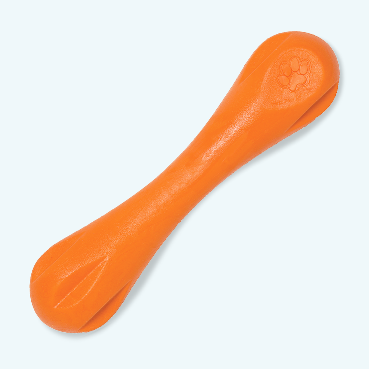 Large Hurley dog bone in tangerine, laid diagonally to show its longer, slimmer shape