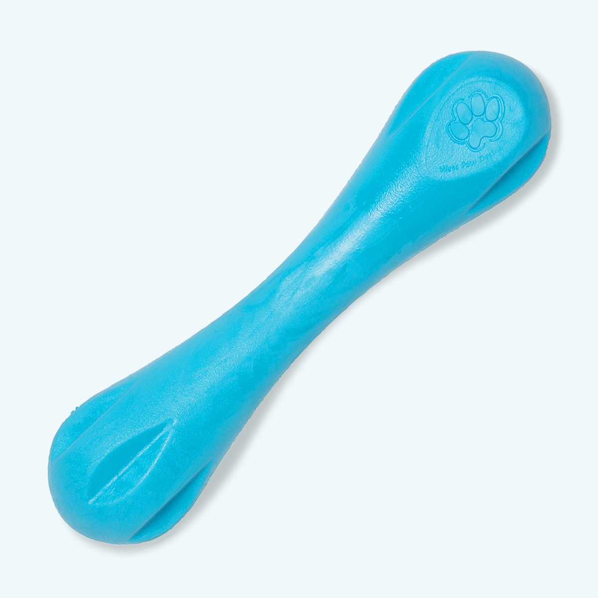 Large Hurley dog bone in aqua blue, laid diagonally, top view