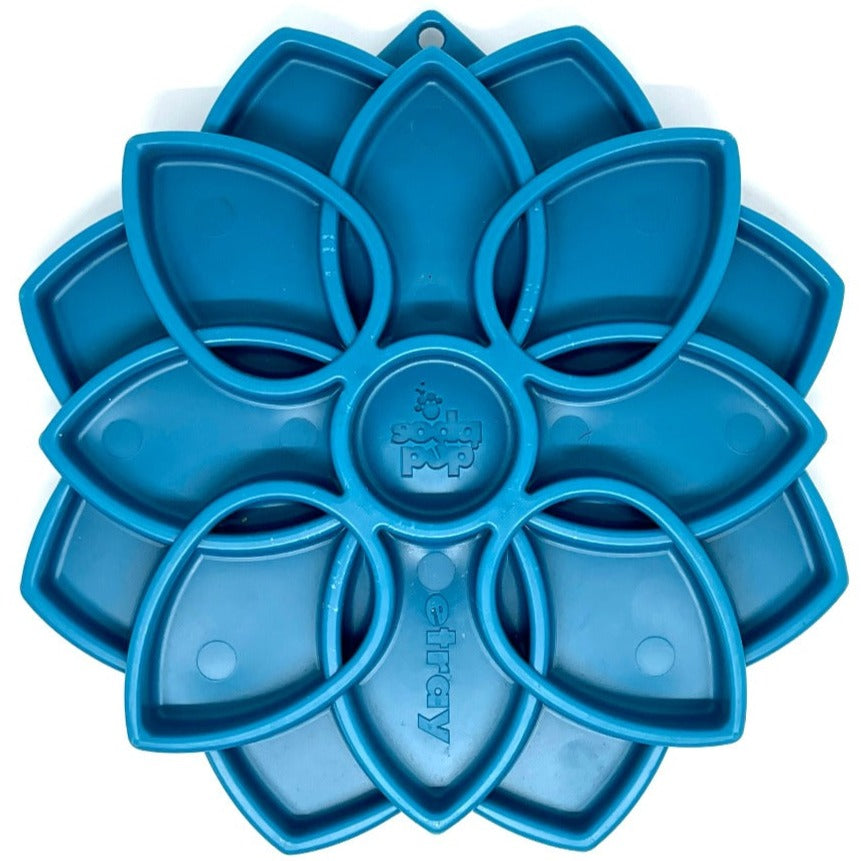 SodaPup Mandala eTray in blue, top view showing the petal pockets and center well