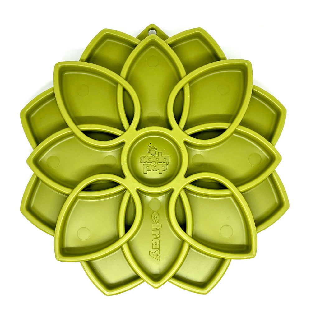 SodaPup Mandala eTray in green, top view showing the petal pockets and hanging tab