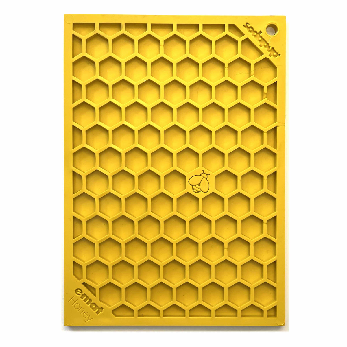 SodaPup Honeycomb eMat lick mat in the Small rectangular size, yellow, top view