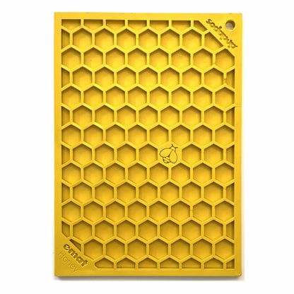 SodaPup Honeycomb eMat lick mat in the Small rectangular size, yellow, top view