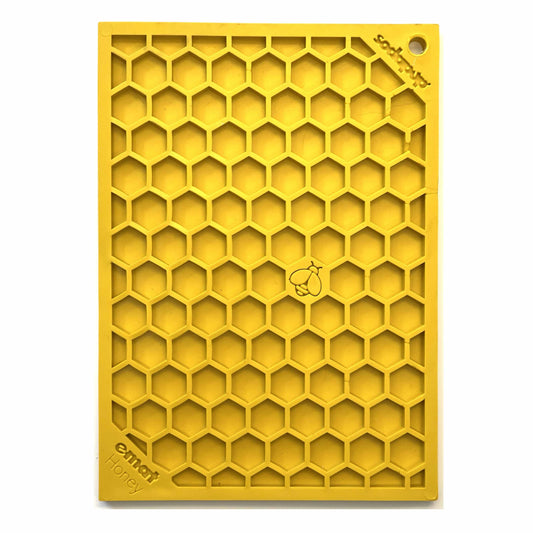 SodaPup Honeycomb eMat lick mat in the Small rectangular size, yellow, top view