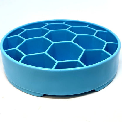 Blue SodaPup Honeycomb eBowl from a low angle, showing the bowl wall and ridge height
