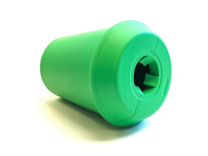 Coffee Cup treat dispenser on its side, showing the cross-cut fill opening with rubber teeth in the lid