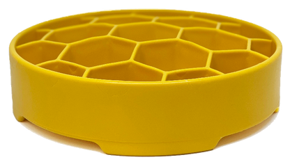 Yellow SodaPup Honeycomb eBowl, side view showing the low wall and ridges just above the rim