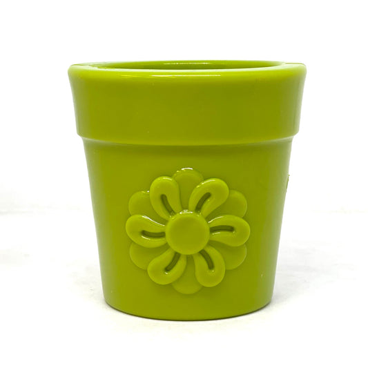 SodaPup Flower Pot treat cup in green rubber, front view of the molded flower on a white background