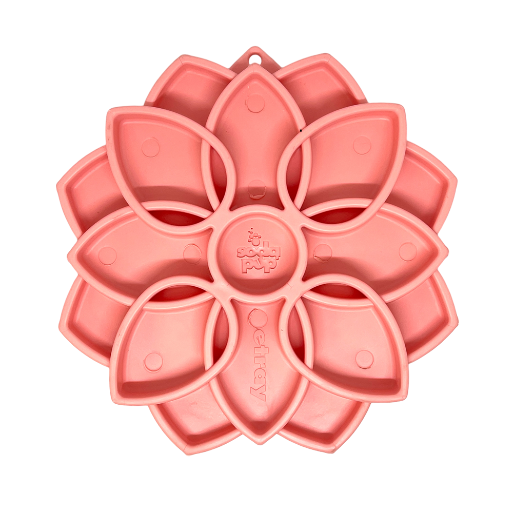 SodaPup Mandala Softie eTray in pastel pink, top view of the layered flower design