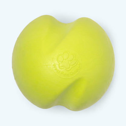 Granny smith green Jive ball, straight-on close-up of the deep curved grooves