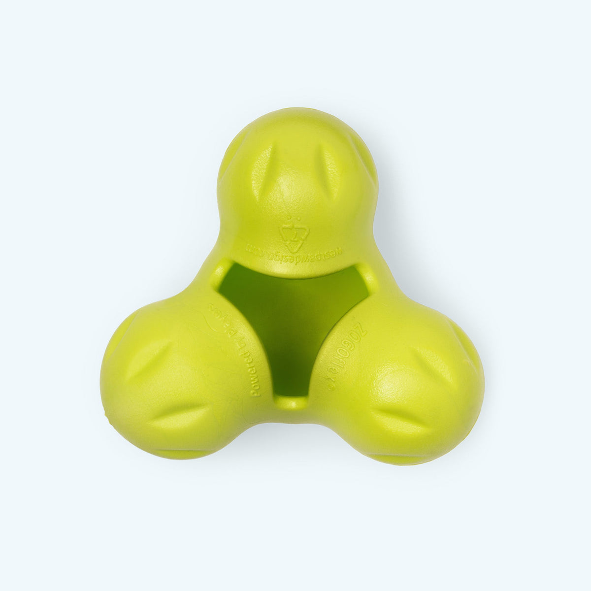 Tux treat toy in granny smith green, Small size, top view of the three lobes around the pocket