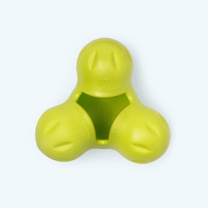 Tux treat toy in granny smith green, Small size, top view of the three lobes around the pocket