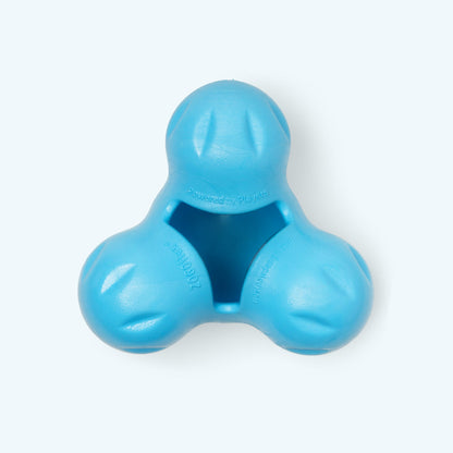 Tux treat toy in aqua blue, Small size, top view through the open center pocket