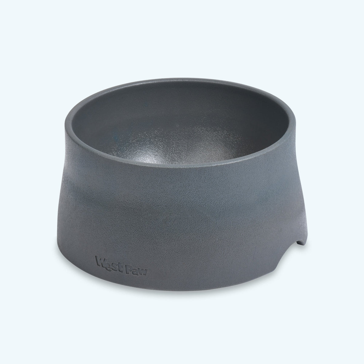 West Paw Non-Slip Bowl in sea fog gray, side view showing the flared base and embossed logo