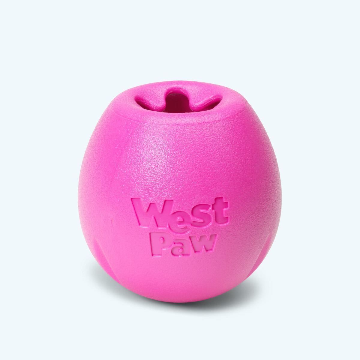 Rumbl treat dispenser in hot pink, Small size, upright with the opening at the top