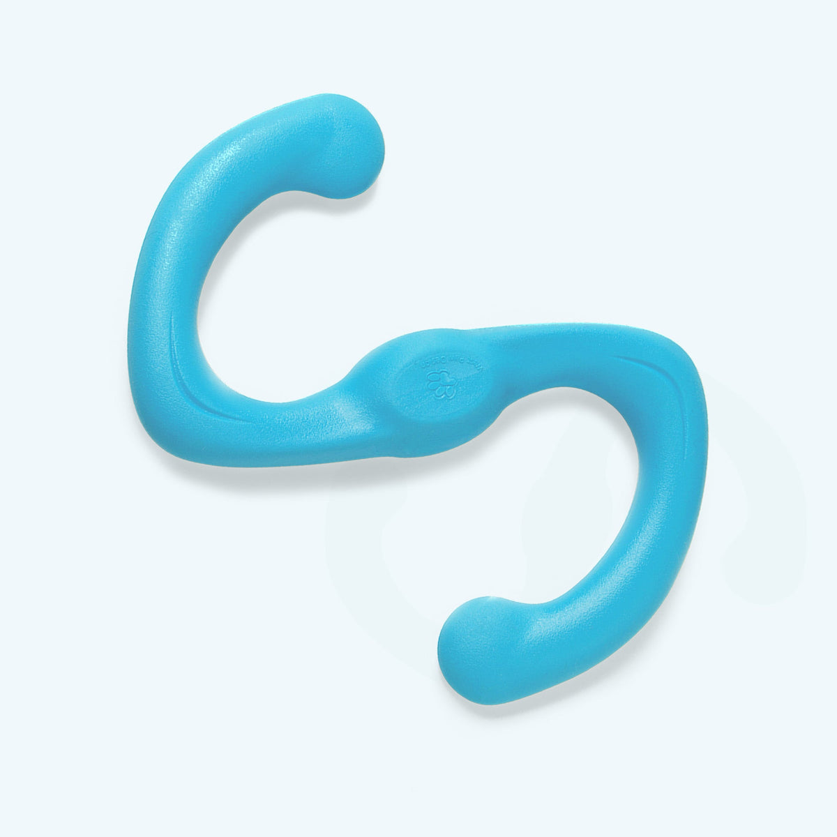 Small Bumi tug toy in aqua blue, top view