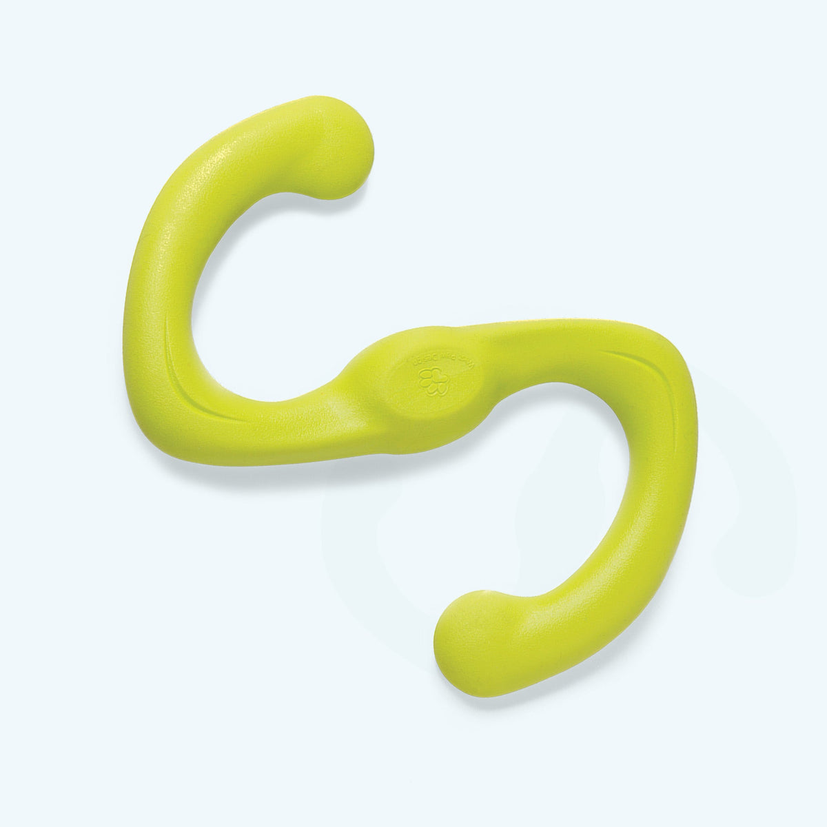 Small Bumi tug toy in granny smith green, top view
