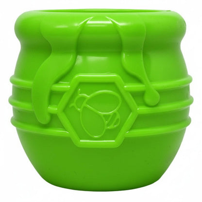 SodaPup Honey Pot Treat Cup in apple green, front view with the honey drips and bee emblem