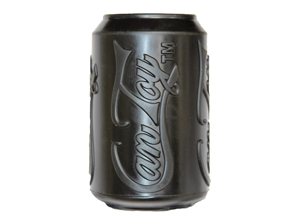 SodaPup Magnum Can Toy in black, straight-on front view against a white background
