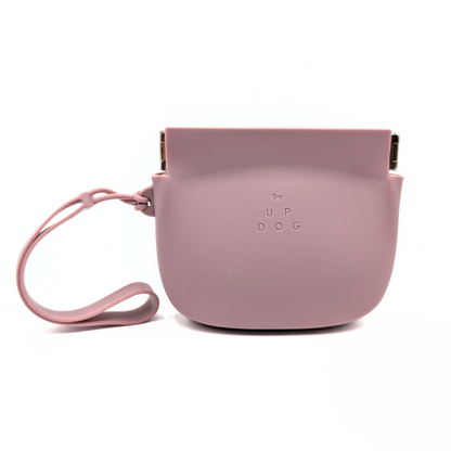 Up Dog One-Hand Treat Pouch in mauve, front view with wrist strap on a white background